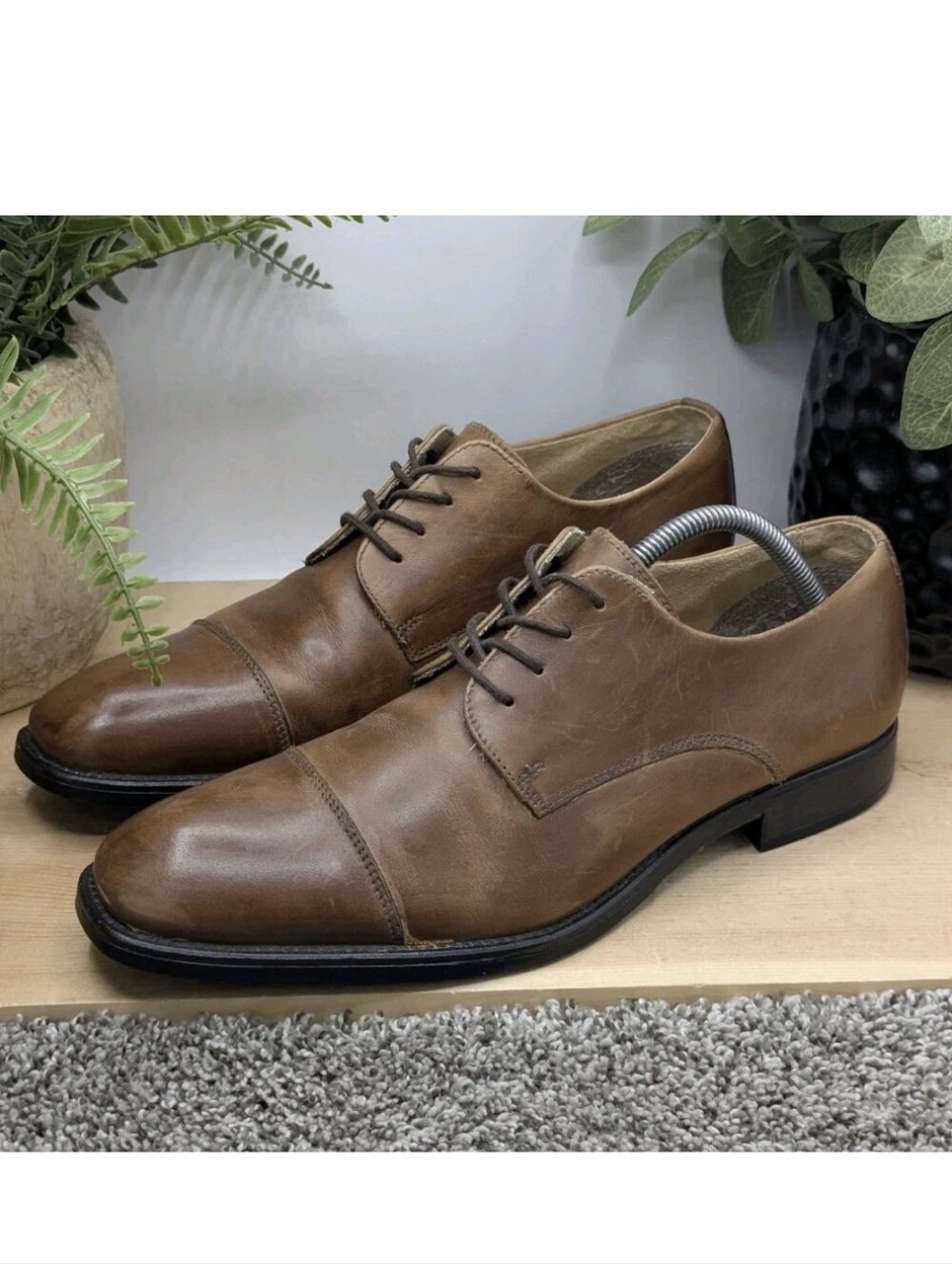 Vero Cuoio Mens Size 10M Italian Leather Oxford Lace Up Cap Toe Shoes